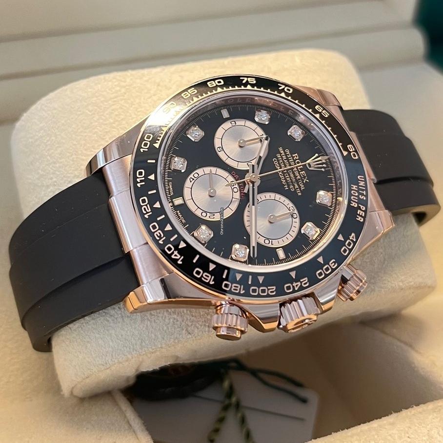 Rolex Daytona Cosmograph Daytona / Like New (Unworn) 2025 (Aprol) Rose Gold/Oysterflex BLACK DIAL Diamonds 126515LN