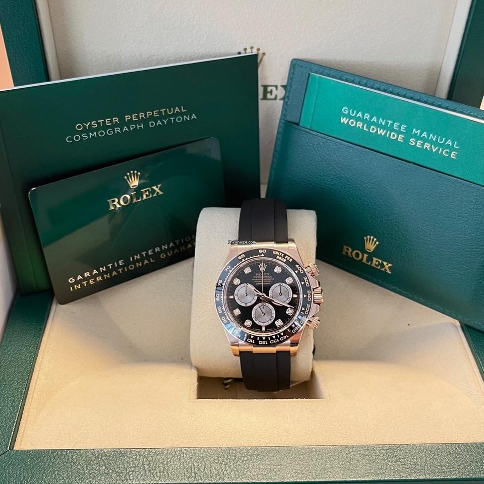 Rolex Daytona Cosmograph Daytona / Like New (Unworn) 2025 (Aprol) Rose Gold/Oysterflex BLACK DIAL Diamonds 126515LN