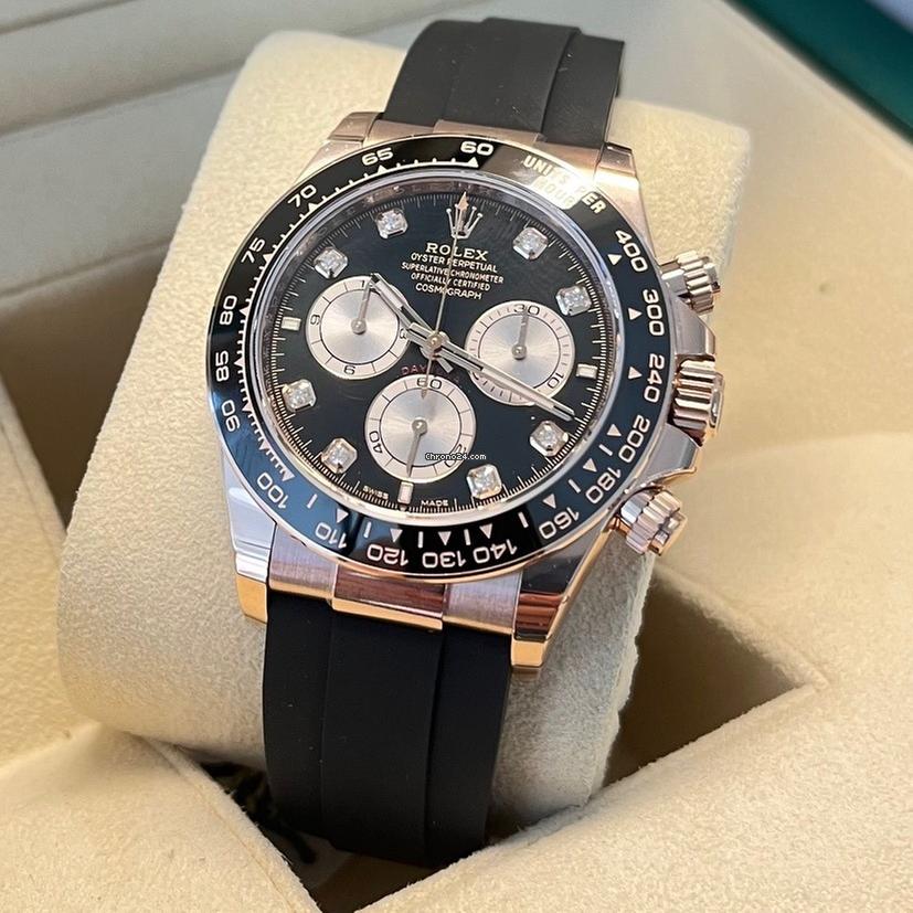 Rolex Daytona Cosmograph Daytona / Like New (Unworn) 2025 (Aprol) Rose Gold/Oysterflex BLACK DIAL Diamonds 126515LN