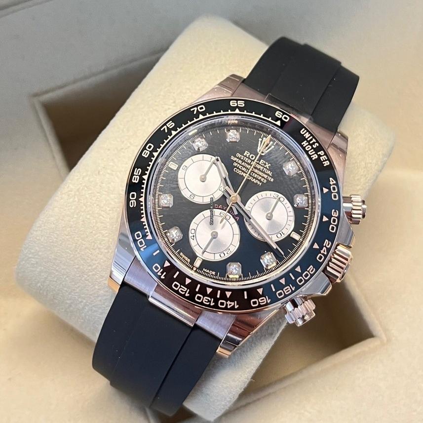 Rolex Daytona Cosmograph Daytona / Like New (Unworn) 2025 (Aprol) Rose Gold/Oysterflex BLACK DIAL Diamonds 126515LN