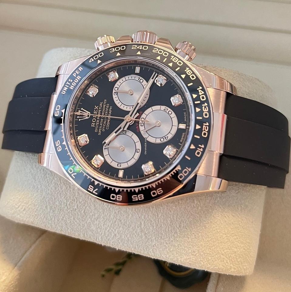 Rolex Daytona Cosmograph Daytona / Like New (Unworn) 2025 (Aprol) Rose Gold/Oysterflex BLACK DIAL Diamonds 126515LN