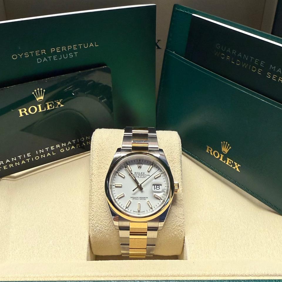 Rolex Datejust 36 36mm Like New (Unworn) 2025 White Index/Oyster/Two-Tones Yellow Gold / Steel/126203