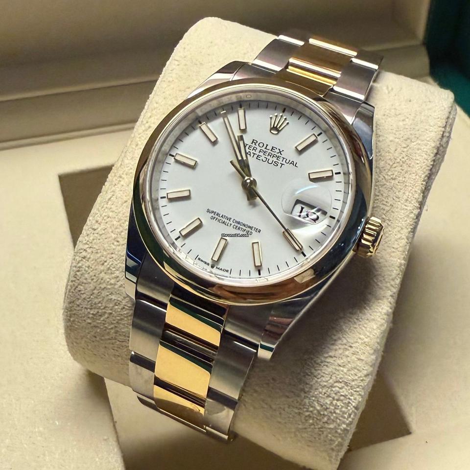 Rolex Datejust 36 36mm Like New (Unworn) 2025 White Index/Oyster/Two-Tones Yellow Gold / Steel/126203