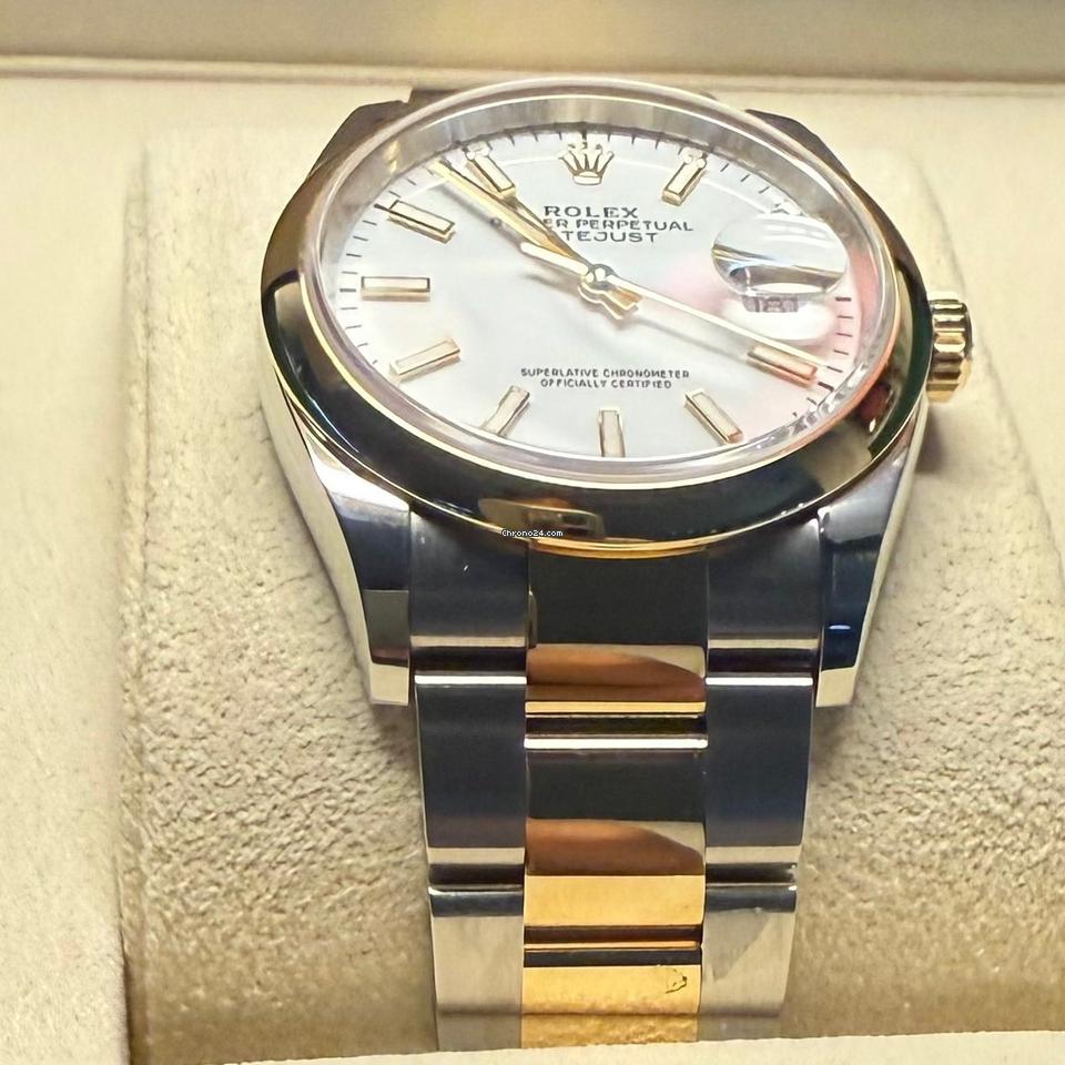 Rolex Datejust 36 36mm Like New (Unworn) 2025 White Index/Oyster/Two-Tones Yellow Gold / Steel/126203
